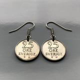 1969 Sweden 25 Ore Swedish initial G A coin earrings Stockholm Sverige Västerås Helsingborg Norrköping Smolandia Nordic Norse crown e000267