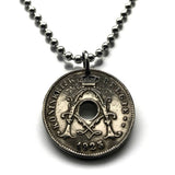 1925 Belgium 10 Centimes coin pendant initial A Brussels Antwerp Bruges Ghent Mons Flanders Flemish Ostend Dinant Ardennes French n003243