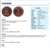 2009 Latvia Latvija 2 Santimi coin earrings red lion silver griffin Riga Riga Daugavpils Liepāja Jelgava Jūrmala Ventspils Livonian Letts Semigalia Rēzekne Ogre Selonia Rēzekne Valmiera Vidzeme e000327