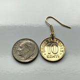 Estonia Eesti 10 Senti coin earrings 3 blue lions riigivapp Tallinn Tartu Narva Parnu Kohtla Jarve Viljandi Maardu Rakvere Voru Lasnamae Maarahvas Oeselians Sinimustvalge Kuressaare Finnic e000309
