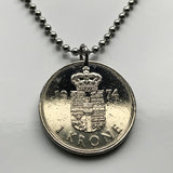 1980 Denmark Danmark 1 Krone coin pendant Danish blue lions Danes Copenhagen Langelinie Nordic Faroese Nyhavn House of Estridsen n001883