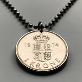 1980 Denmark Danmark 1 Krone coin pendant Danish blue lions Danes Copenhagen Langelinie Nordic Faroese Nyhavn House of Estridsen n001883