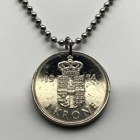 1980 Denmark Danmark 1 Krone coin pendant Danish blue lions Danes Copenhagen Langelinie Nordic Faroese Nyhavn House of Estridsen n001883