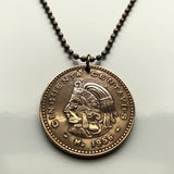 1956 Mexico 50 Centavos Cuauhtémoc Aztec ruler Tenochtitlan Guerrero Ixcateopan coin pendant Mexican eagle Jalisco Morelia Zapopan Toluca n003288