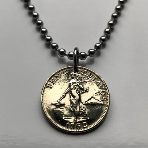 Philippines Pilipinas 10 Centavos coin pendant Filipino woman lady Pinay Pinoy Manila Bohol Cebu Coron Mindanao Luzon Batangas Bulacan Cavite Laguna Nueva Ecija Quezon Davao City Caloocan Zamboanga City Palawan Visayas Mindanao Pampanga Tarlac n000084