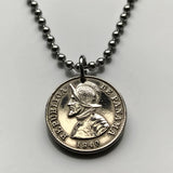 1940 Panama 2-1/2 Centésimos coin pendant necklace jewelry armored helmet Vasco Núñez de Balboa Vista Alegre Santiago de Veraguas Colón Casco Viejo Coronado San Miguelito Las Cumbres La Chorrera n001175