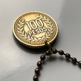 1995 Colombia 100 Pesos coin pendant flags Andean condor Bogotá Valle del Cauca Soledad Bello Ibagué Villavicencio Pereira Armenia n001602
