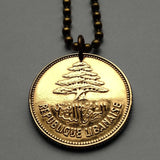 1952 Lebanon Liban 25 Piastres coin pendant Lebanese cedar tree Beirut Tripoli Aley Jounieh Anjar Bsharri Zahlé Sidon Byblos Tyre Nabatieh Badaro Baabda Batroun The Levant Middle East Phoenician Levantine arabic Beqaa Valley Cedars of God n001042