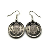 Spain España 5 Pesetas coin earrings escudo Español Madrid Barcelona Valencia Málaga Bilbao Asturias Cataluña Las Palmas Gijón Ibiza Oviedo Andalusia Sevilla Granada Zaragoza Toledo Cadiz Tenerife Córdoba Ibiza Castile Leon Aragon Navarre e000362