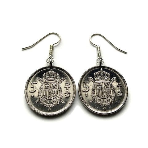 España España Pendientes moneda 5 Pesetas escudo Español Madrid Barcelona Valencia Málaga Bilbao Asturias Cataluña Las Palmas Gijón Ibiza Oviedo Andalucía Sevilla Granada Zaragoza Toledo Cádiz Tenerife Córdoba Ibiza Castilla León Aragón Navarra e000362