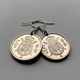 Spain España 5 Pesetas coin earrings escudo Español Madrid Barcelona Valencia Málaga Bilbao Asturias Cataluña Las Palmas Gijón Ibiza Oviedo Andalusia Sevilla Granada Zaragoza Toledo Cadiz Tenerife Córdoba Ibiza Castile Leon Aragon Navarre e000362