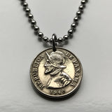 1940 Panama 2-1/2 Centésimos coin pendant necklace jewelry armored helmet Vasco Núñez de Balboa Vista Alegre Santiago de Veraguas Colón Casco Viejo Coronado San Miguelito Las Cumbres La Chorrera n001175