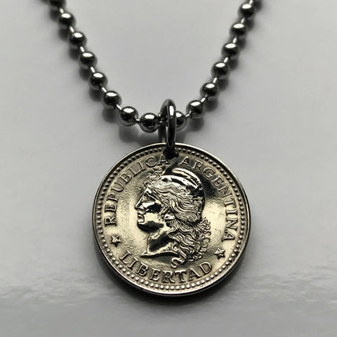 1959 Argentina 5 Centavos coin pendant necklace jewelry Lady Liberty Oudine freedom Phrygian cap Buenos Aires Córdoba Rosario Mendoza Tucumán La Plata Mar del Plata Salta Santa Fe San Juan Corrientes Río de la Plata n002321