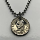 1959 Argentina 5 Centavos coin pendant necklace jewelry Lady Liberty Oudine freedom Phrygian cap Buenos Aires Córdoba Rosario Mendoza Tucumán La Plata Mar del Plata Salta Santa Fe San Juan Corrientes Río de la Plata n002321