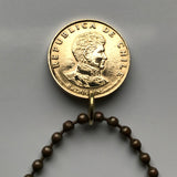 1971 Chile 10 Centesimos coin pendant  escudo Chileno estrella blanca condor huemul Santiago Iquique Rancagua Pintana Temuco Araucania Coquimbo Concepcion Viña del Mar Mapuche Valparaiso Atacama Desert n000360