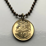 1971 Chile 10 Centesimos coin pendant  escudo Chileno estrella blanca condor huemul Santiago Iquique Rancagua Pintana Temuco Araucania Coquimbo Concepcion Viña del Mar Mapuche Valparaiso Atacama Desert n000360