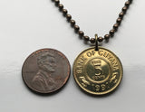 1991 Guyana 5 Cents coin pendant Guyanese Lotus Flower blossom Anna Regina Bartica Paradise Caribbean East Indian flowering plant n000076