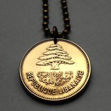 1961 Lebanon Liban 25 Piastres coin pendant Lebanese cedar tree Beirut Tripoli Aley Jounieh Anjar Bsharri Zahlé Sidon Byblos Tyre Nabatieh Badaro Baabda Batroun The Levant Middle East Phoenician Levantine arabic Beqaa Valley Cedars of God n001042