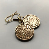 South Africa 20 Cents coin earrings King Protea flower plant Cape Town Johannesburg Pretoria Bloemfontein Port Elizabeth Limpopo Soweto Limpopo Nguni Bantu Zulu isiXhosa Afrikaans e000380