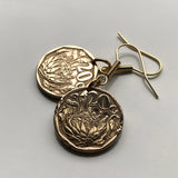 South Africa 20 Cents coin earrings King Protea flower plant Cape Town Johannesburg Pretoria Bloemfontein Port Elizabeth Limpopo Soweto Limpopo Nguni Bantu Zulu isiXhosa Afrikaans e000380