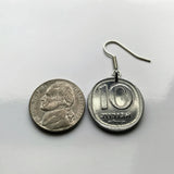 1977 Israel 10 Agorot coin earrings Jewish date palm tree Judean Hebrew Jew Jerusalem Haifa Rishon LeZion Petah Tikva Tel Aviv Ashdod Star of David Netanya Judaism Beersheba Holon Safed Nazareth Tanakh Torah Talmud Mikra Holy Land Middle East e000363