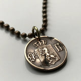 antique! 1899 Norway Norge 1 Ore coin pendant lion Den norske løve Oslo Bergen Stavanger Sandnes Trondheim Drammen Vikings Bokmål Nynorsk Scandinavian Nordic Fredrikstad Tromsø Vestre Aker Norsemen n000975