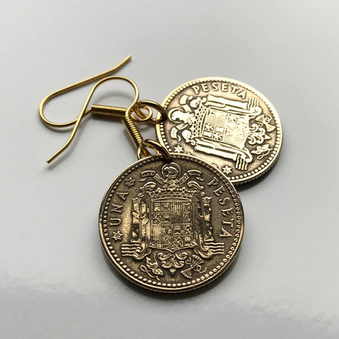 1947 Spain España 1 Peseta coin earrings jewelry escudo Español Madrid Barcelona Murcia Asturias Cataluña España Las Palmas Vigo Gijón Ibiza Oviedo e000366