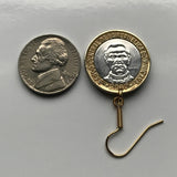 1997 Dominican Republic 5 Pesos coin dangle & drop earrings jewelry Santo Domingo Santiago El Cibao Pico Duarte Punta Cana Cap Cana Puerto Plata Saona Baní Moca caribbean beach e000369