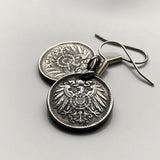 Deutschland Deutschland 5 Pfennig Eisenmünze Ohrringe Schmuck 1. Weltkrieg Ära Deutscher Schwarzer Adler Berlin Hamburg München Köln Frankfurt Stuttgart Düsseldorf Dortmund Bayern Rothenburg Leipzig Bremen Dresden e000071