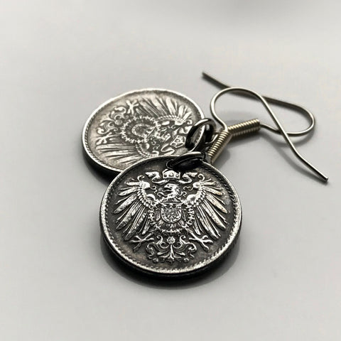Deutschland Deutschland 5 Pfennig Eisenmünze Ohrringe Schmuck 1. Weltkrieg Ära Deutscher Schwarzer Adler Berlin Hamburg München Köln Frankfurt Stuttgart Düsseldorf Dortmund Bayern Rothenburg Leipzig Bremen Dresden e000071