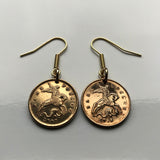 Russia 10 Kopecks coin earrings Saint George on horseback dragon slayer Moscow Saint Petersburg Novosibirsk Yekaterinburg Kazan Sochi Samara Kievan Novgorod Christian martyr Crusade Cossack e000389