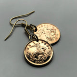 Russia 10 Kopecks coin earrings Saint George on horseback dragon slayer Moscow Saint Petersburg Novosibirsk Yekaterinburg Kazan Sochi Samara Kievan Novgorod Christian martyr Crusade Cossack e000389