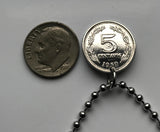 1959 Argentina 5 Centavos coin pendant necklace jewelry Lady Liberty Oudine freedom Phrygian cap Buenos Aires Córdoba Rosario Mendoza Tucumán La Plata Mar del Plata Salta Santa Fe San Juan Corrientes Río de la Plata n002321