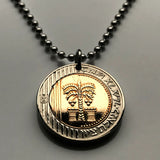 Israel 10 Sheqalim coin pendant Jewish date palm tree Jerusalem Tel Aviv menorah Haifa Rishon LeZion Palestine Petah Tikva Ashdod Judea Star of David Netanya Beersheba Hasmonaean Ashkenazi Torah Rosh Hashanah Hebrew Bar-Kochba Safed Nazareth n001456
