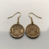 South Africa 20 Cents coin earrings King Protea flower plant Cape Town Johannesburg Pretoria Bloemfontein Port Elizabeth Limpopo Soweto Limpopo Nguni Bantu Zulu isiXhosa Afrikaans e000380