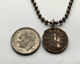 antique! 1899 Norway Norge 1 Ore coin pendant lion Den norske løve Oslo Bergen Stavanger Sandnes Trondheim Drammen Vikings Bokmål Nynorsk Scandinavian Nordic Fredrikstad Tromsø Vestre Aker Norsemen n000975