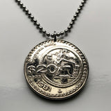 1981 Mexico 20 Pesos coin pendant necklace Mayan ball player Chichen Itza Yucatán Mexican eagle Mesoamerica Lakamha pyramid temple n002117