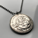 1981 Mexico 20 Pesos coin pendant necklace Mayan ball player Chichen Itza Yucatán Mexican eagle Mesoamerica Lakamha pyramid temple n002117