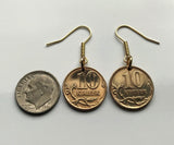 Russia 10 Kopecks coin earrings Saint George on horseback dragon slayer Moscow Saint Petersburg Novosibirsk Yekaterinburg Kazan Sochi Samara Kievan Novgorod Christian martyr Crusade Cossack e000389