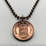 1977 Venezuela 5 Céntimos coin pendant necklace jewelry Simón Bolívar white horse Palomo Caracas Maracaibo Valencia pendant Barquisimeto Ciudad Guayana Maturín Barcelona Maracay Cumaná Barinas Miranda San Cristóbal n003330
