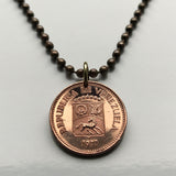 1977 Venezuela 5 Céntimos coin pendant necklace jewelry Simón Bolívar white horse Palomo Caracas Maracaibo Valencia pendant Barquisimeto Ciudad Guayana Maturín Barcelona Maracay Cumaná Barinas Miranda San Cristóbal n003330
