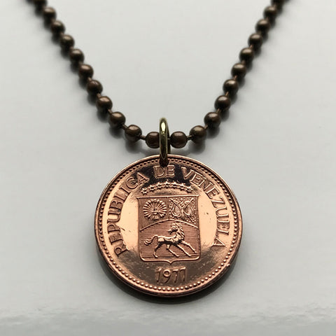 1977 Venezuela 5 Céntimos coin pendant necklace jewelry Simón Bolívar white horse Palomo Caracas Maracaibo Valencia pendant Barquisimeto Ciudad Guayana Maturín Barcelona Maracay Cumaná Barinas Miranda San Cristóbal n003330