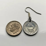 Hungary Magyar 5 Filler coin dangle earrings Hungarian girl Kalocsa tulokparta headdress folk wear Sarkoz costume Matyo embroidery Budapest Debrecen Szeged Miskolc Pecs Gyor Kecskemet Nyiregyhaza e000399