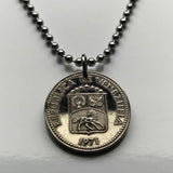 1971 Venezuela 10 Céntimos coin pendant necklace Simon Bolivar's Palomo horse Caracas Maracaibo Valencia Barquisimeto Ciudad Guayana Maturin Barcelona Maracay Cumana Barinas Miranda San Cristobal n003332