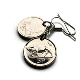 Ireland Éire 5 Pence coin earrings Irish bull Celtic harp Cláirseach Dublin Cork Limerick Galway Waterford Guinness Gaelic Saint Patricks Day Hibernia Connacht Leinster Derry Drogheda e000393