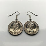 1962 England 1 Shilling coin earrings English shield 3 lions royal arms London Manchester Liverpool Nottingham Sheffield Bradford Birmingham Newcastle Leeds Bristol Southampton United Kingdom e000404