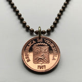 1977 Venezuela 5 Céntimos coin pendant necklace jewelry Simón Bolívar white horse Palomo Caracas Maracaibo Valencia pendant Barquisimeto Ciudad Guayana Maturín Barcelona Maracay Cumaná Barinas Miranda San Cristóbal n003330