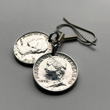 Hungary Magyar 5 Filler coin dangle earrings Hungarian girl Kalocsa tulokparta headdress folk wear Sarkoz costume Matyo embroidery Budapest Debrecen Szeged Miskolc Pecs Gyor Kecskemet Nyiregyhaza e000399