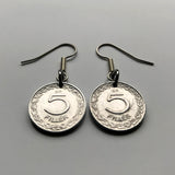 Hungary Magyar 5 Filler coin dangle earrings Hungarian girl Kalocsa tulokparta headdress folk wear Sarkoz costume Matyo embroidery Budapest Debrecen Szeged Miskolc Pecs Gyor Kecskemet Nyiregyhaza e000399