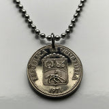1971 Venezuela 10 Céntimos coin pendant necklace Simon Bolivar's Palomo horse Caracas Maracaibo Valencia Barquisimeto Ciudad Guayana Maturin Barcelona Maracay Cumana Barinas Miranda San Cristobal n003332